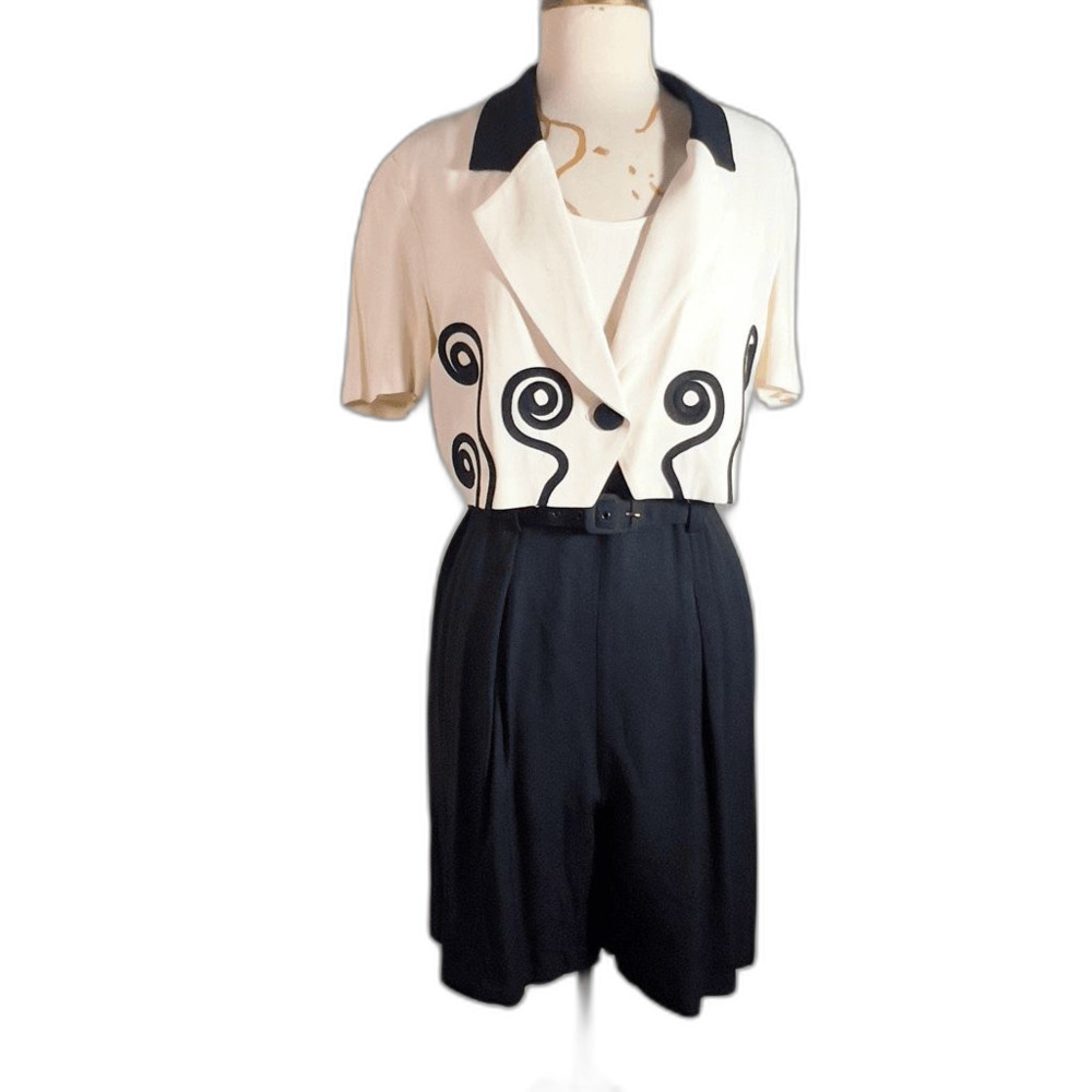 Miss Scarlett Romper Size 10 Vintage 80's Two Piece Elegant Black & White Set